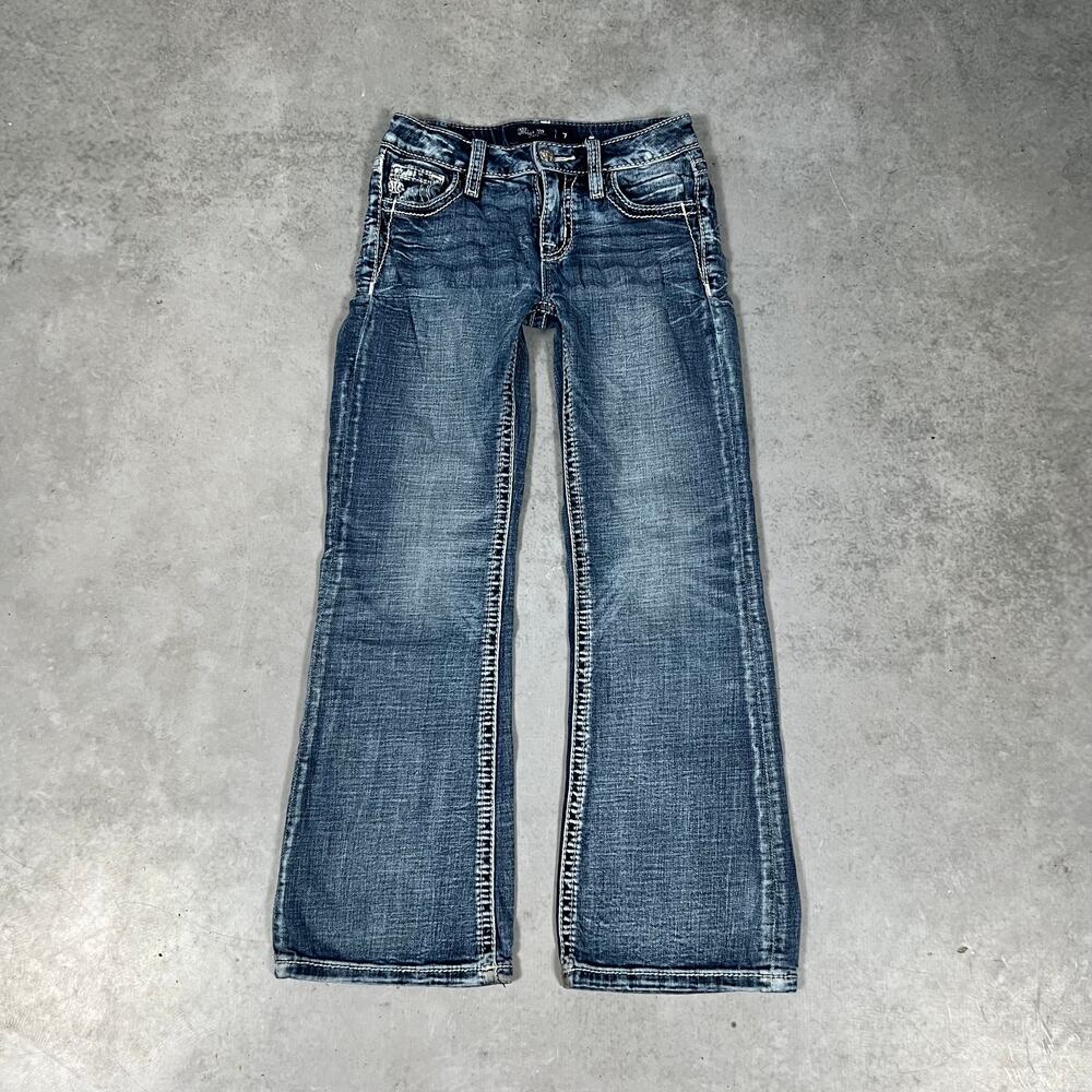 Bootcut Low Rise Miss Me Youth Jeans Size 7 Western Flare Medi Wash Denim